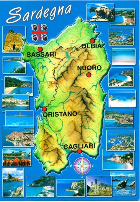 Sardinia Postcard Map Sardegna Italia