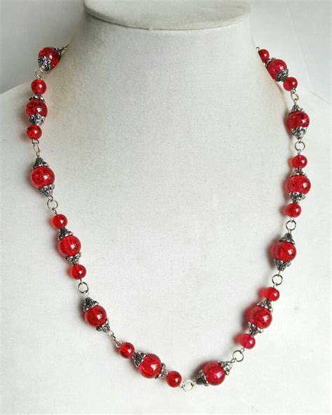 Long Red Necklace Ren Faire Romantic Necklace Handmade Etsy