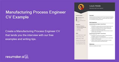 Manufacturing Process Engineer Cv Job Description Sample Guide