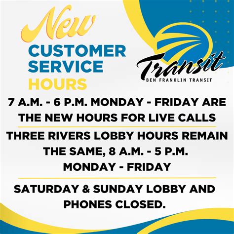 New Customer Service Hours - General News - News | Ben Franklin Transit