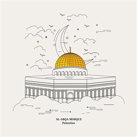 Al Aqsa Mosque In Line Art Palestine Landmark 21758254 Vector Art At