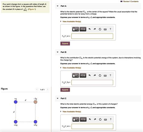 Solved Text Review Constants Four Point Charges Form A Square With