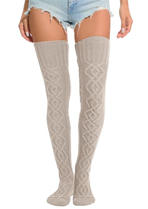 Sherrydc Womens Leg Warmers Cable Knit Thigh High Socks Over The Knee