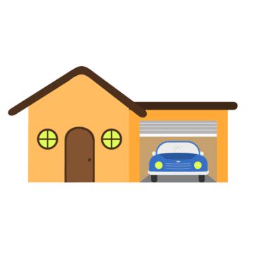 Car On Garage House Vector Illustration Garage Sticker Cartoon PNG