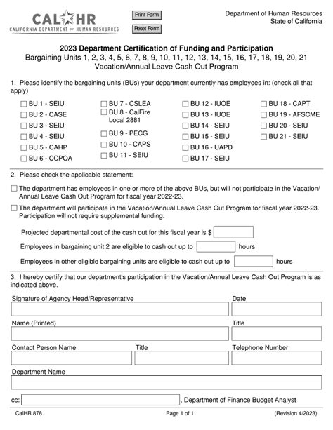 Form Calhr878 Download Fillable Pdf Or Fill Online Department Certification Of Funding And