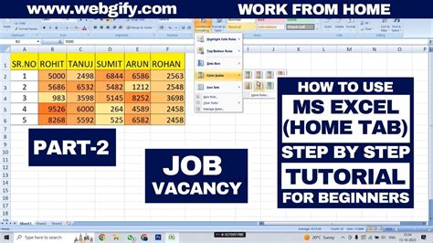 How To Use Ms Excel Home Tab Step By Step Tutorial For Beginners Part 2 Weby Work From