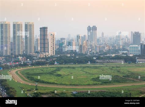 India, Maharashtra, Mumbai, View of City and Mahalakshmi racecourse ...