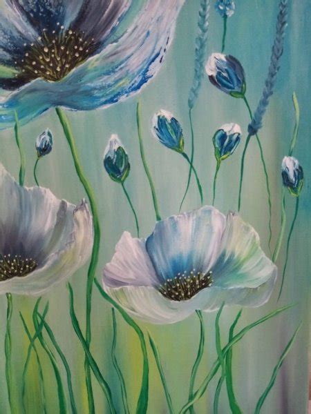 Abstract Blue Poppies Painting By Elena Carajova