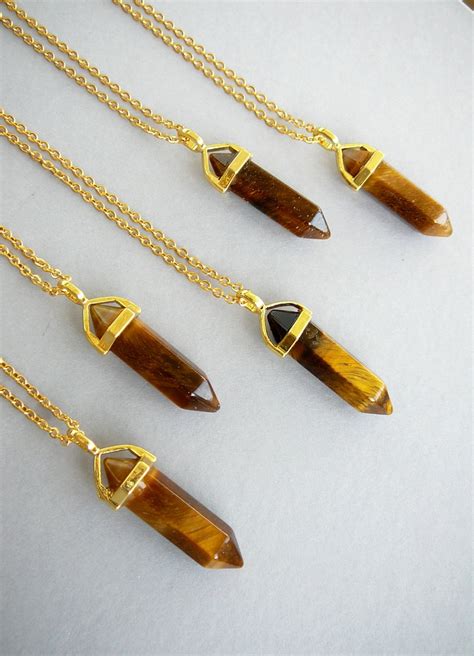 Tiger Eye Point Collier Hommes Tigres Oeil Cristal Pendentif Etsy France