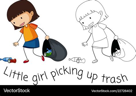 Doodle Good Girl Pick Up Trash Royalty Free Vector Image