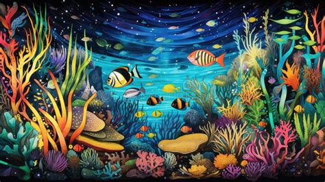 Underwater World Scene With Colorful Coral Reef Under The Sea