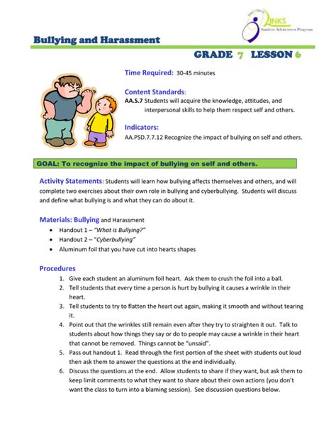 Bullying And Harassment Grade Lesson