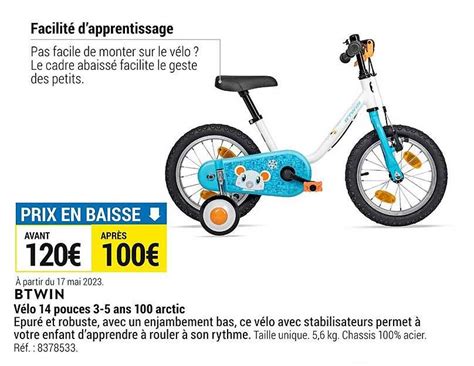 Promo Vélo 14 Pouces 3 5 Ans 100 Arctic Btwin chez Decathlon