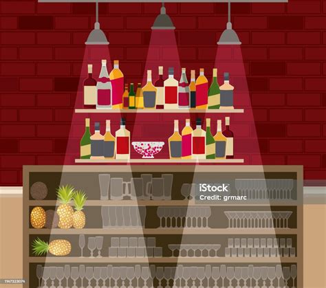 Bar With Bottles Liquor Scene Stock Illustration Download Image Now Alcohol Drink Bar