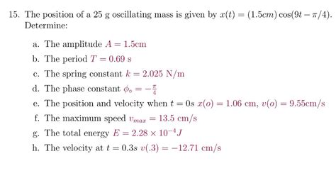 Solved The Position Of A G Oscillating Mass Is Given Chegg