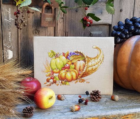 Horn Of Plenty Holiday Cross Stitch Pattern Thanksgiving Day Etsy