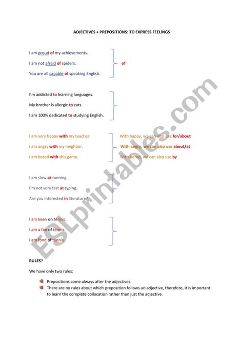 Adjectives And Prepositions Esl Worksheet By Rachel0212creed