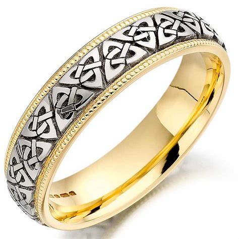 Trinity Knot Wedding Ring Mens Two Tone Trinity Celtic Knot Beaded