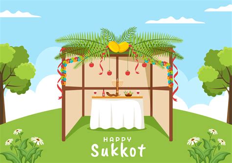 Happy Jewish Holiday Sukkot Hand Drawn Cartoon Flat Illustration With