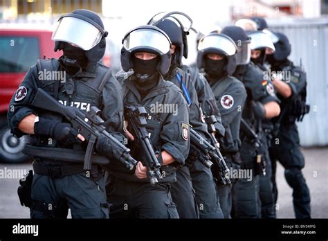 Police Swat Team At An Exercise Anti Terrorism And Crime Unit Stock