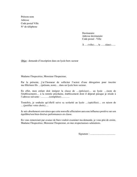 Lettre de demande de dérogation à la carte scolaire pour le lycée