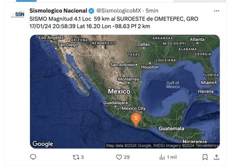 Sismo De 4 1 Grados Se Registra En Guerrero