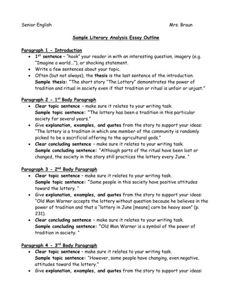 Sample Literary Analysis Essay Outline