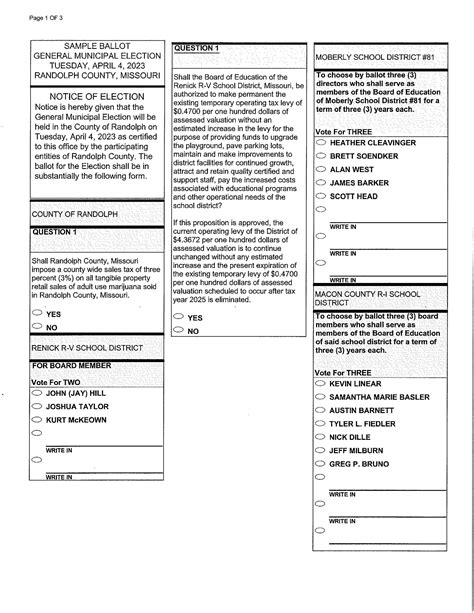 Ballot Issues and Sample Ballots — Randolph County Missouri Clerk