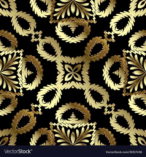 Tapestry Gold Floral 3d Seamless Pattern Vector Image