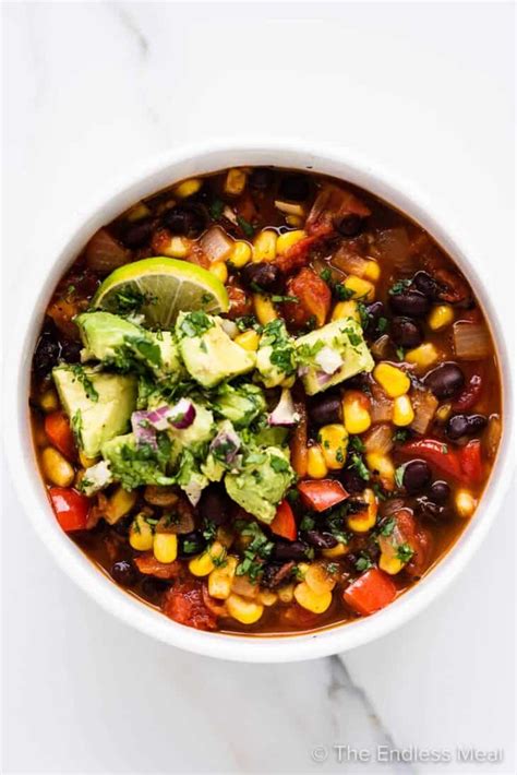 Black Bean And Corn Chili With Avocado Salsa The Endless Meal®