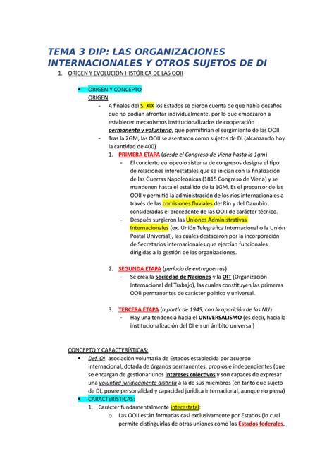 T Dip H Apuntes Tema Dip Las Organizaciones Internacionales Y