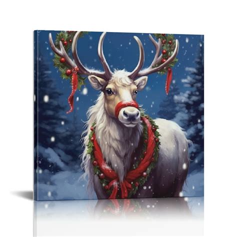 Jeuxus Square Wall Art Paintings Canvas Christmas Reindeer Giclee