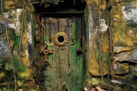 Premium Photo Old Wooden Door With Rusty Iron Handle And Green Moss