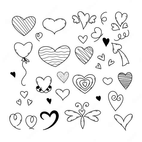 Premium Vector Set Hearts For Design Postcard Doodle Style Heart