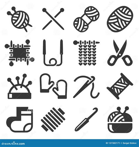 Knitting Hand Made Icons Set On White Background Vector Stock Vector Illustration Of Clothes