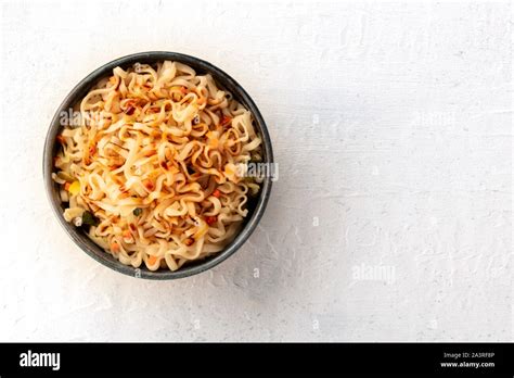 Instant Soba Noodles With Carrot Scallions And A Sauce Overhead Shot