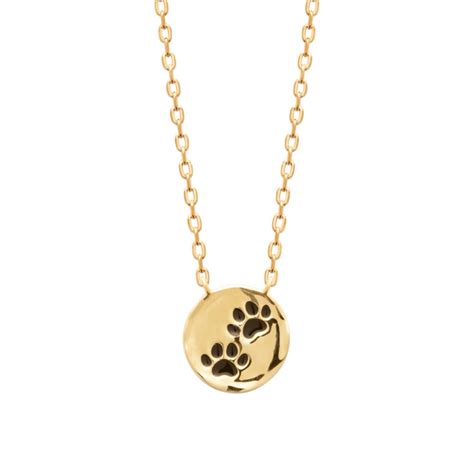 Collier Patte De Chien Chat Coussinet Mail Color Noir Plaqu Or