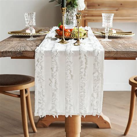 Wracra Linen Table Runner Farmhouse Style Macrame Table Runners