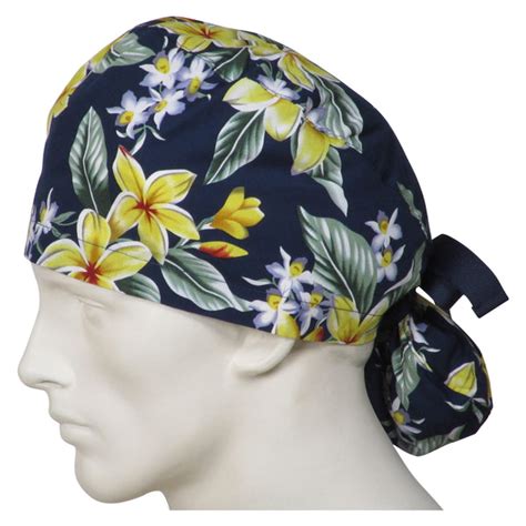 Ponytail Surgical Caps Island Flowers