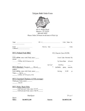 Fillable Online Tailgate Bulk Order Form 2 Fax Email Print PdfFiller