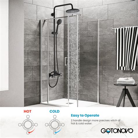 Gotonovo Exposed Shower System 8 Inch Rainfall Shower Head With 3 Func