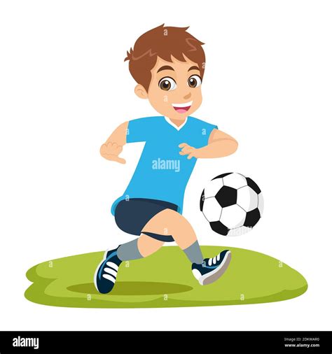 Lindo Niño De Dibujos Animados Jugando Fútbol O Fútbol Aislado Fondo