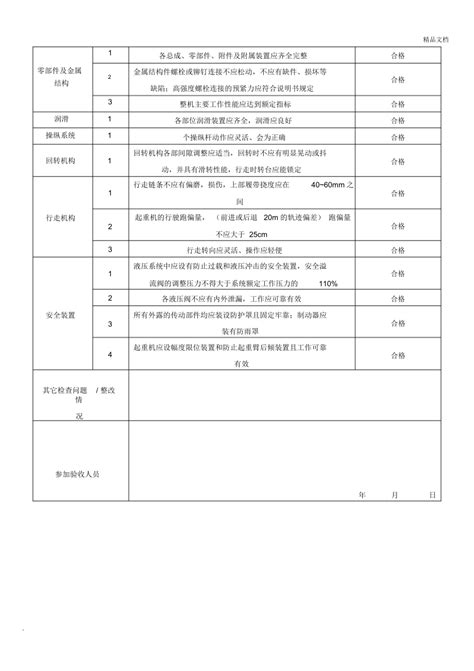 履带式起重机检查表验收