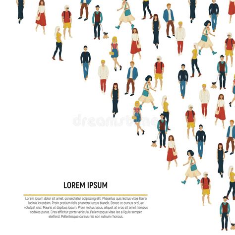 People Crowd Cartoon Style Illustration Of Young Men And Woman Stock