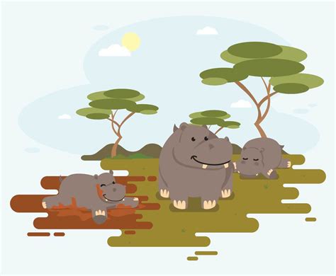 Hippo In African Landscape Illustration Vector Art & Graphics | freevector.com