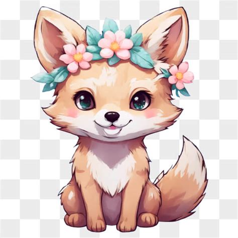 Baixe Raposa Dos Desenhos Animados Kawaii Coroa De Flores Kawaii