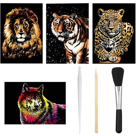 Buy Lanzn 7 PCS Animal Scratch Art, Rainbow Scratch & Sketch Art Paper A4 Scratch Painting Paper ...