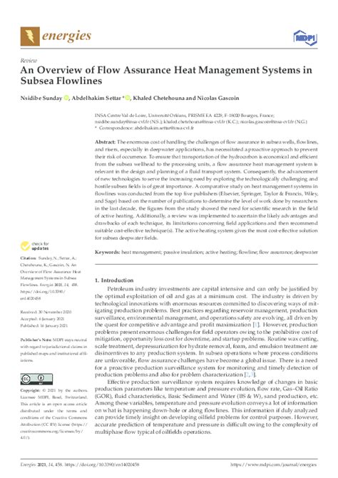 Pdf An Overview Of Flow Assurance Heat Management Systems In Subsea