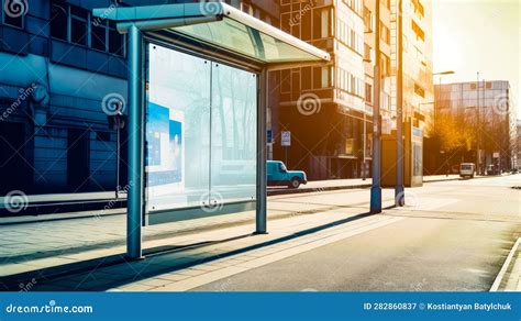 Parada De Autob S En La Calle De La Ciudad Con El Autob S Estacionado