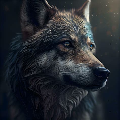 Retrato De Un Lobo En Un Oscuro Antecedentes Digital Cuadro Ai